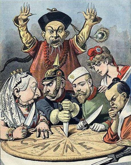Правители З. Европы, России и Японии делят «Китайский пирог». Французская карикатура конца XIX века.