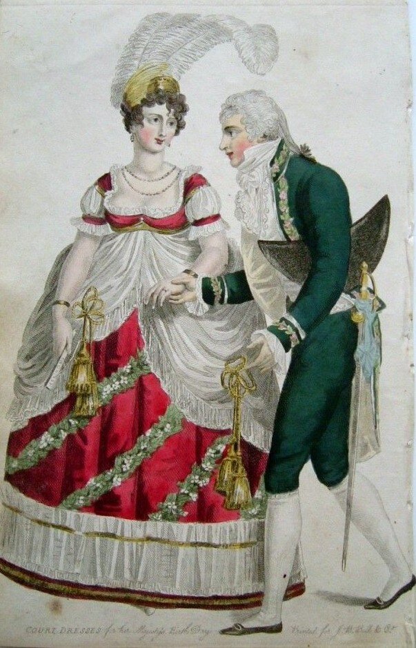 Модная гравюра с придворным костюмом, "Le Beau Monde", 1807