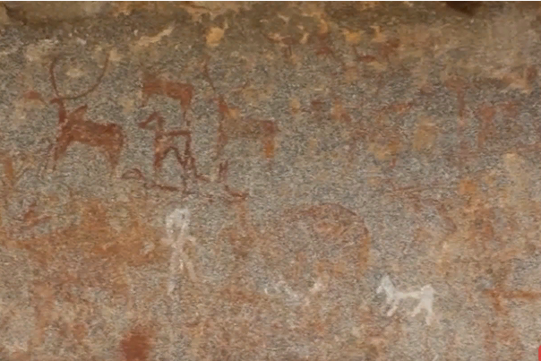 Доисторические изображения животных и людей. Фото с видео Правина Мохана.