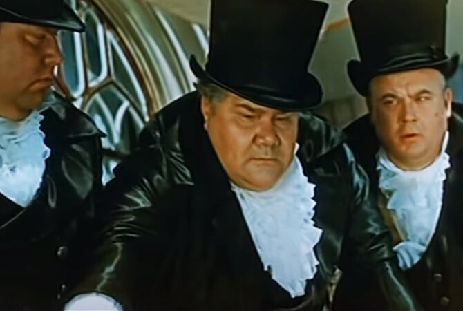 Борис Христофоров, Сергей Кулагин (в центре) и Евгений Моргунов в фильме «Три толстяка», 1966 год