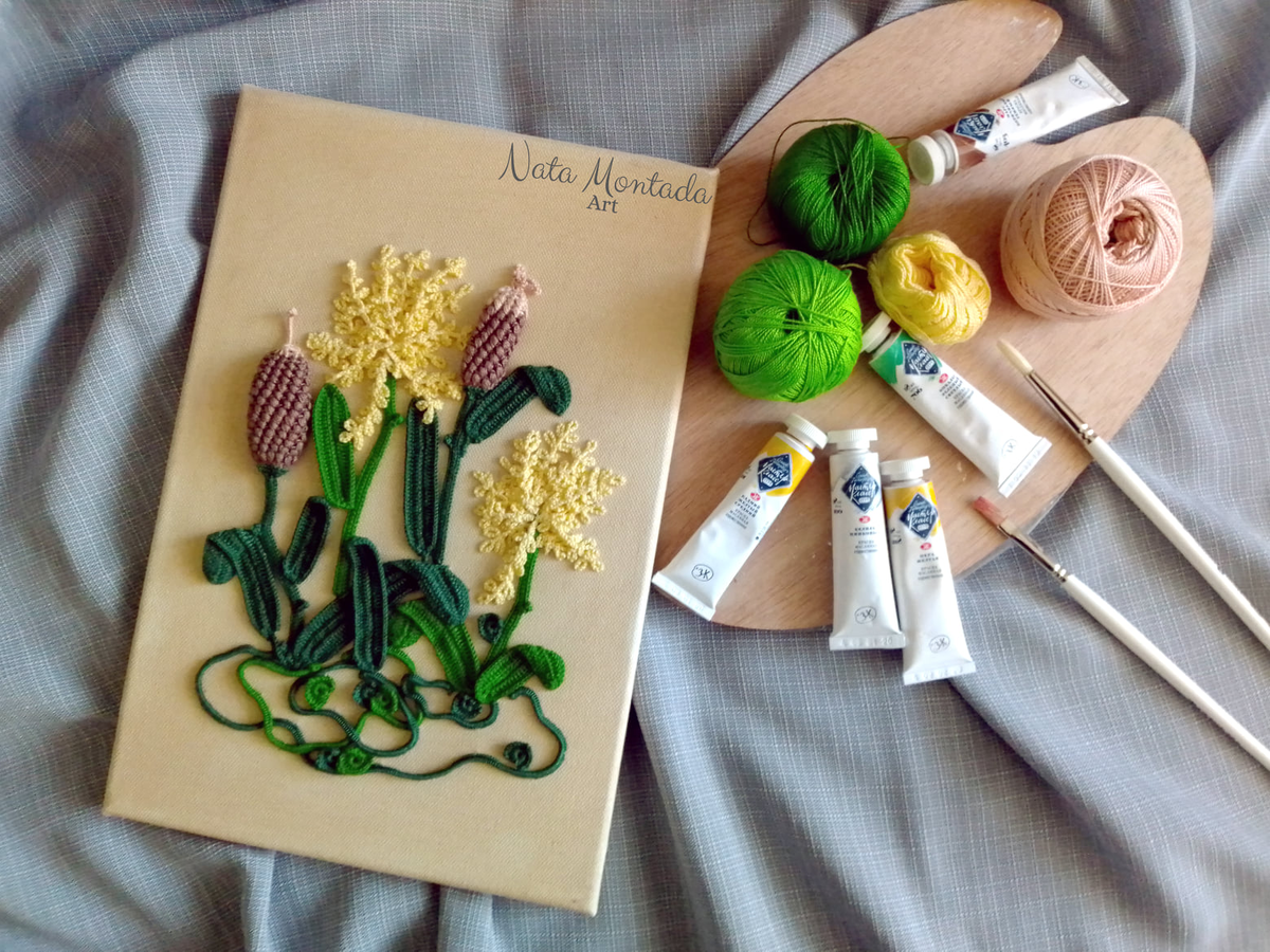 Картина "Рогоз и камыши". Авторское художественное кружево.