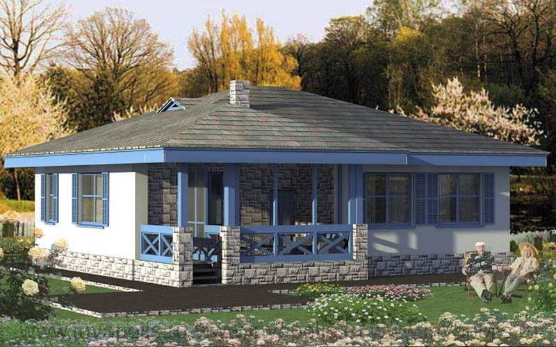 Вход в дом совмещён с террасой для отдыха