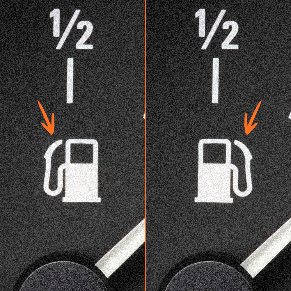 На панели приборов обратите внимание на сторону, с которой изображён заправочный пистолет. Именно с этой стороны и расположен ваш бензобак.