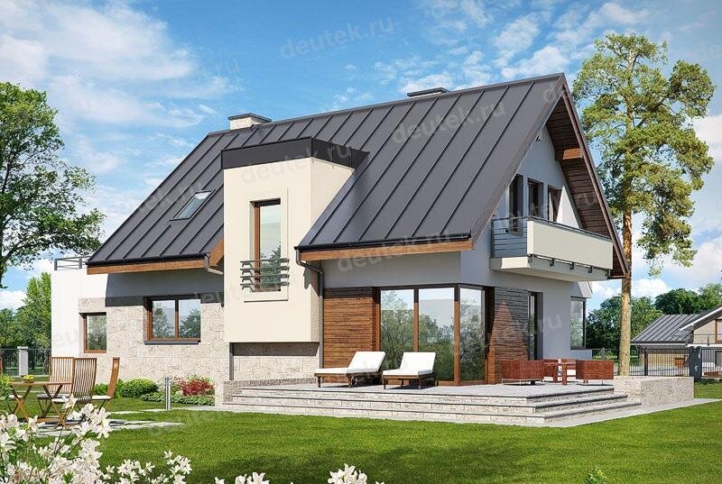 Проект дома 149 м2 из газобетона с мансардой, гаражом, балконом и террасой - DTN100101