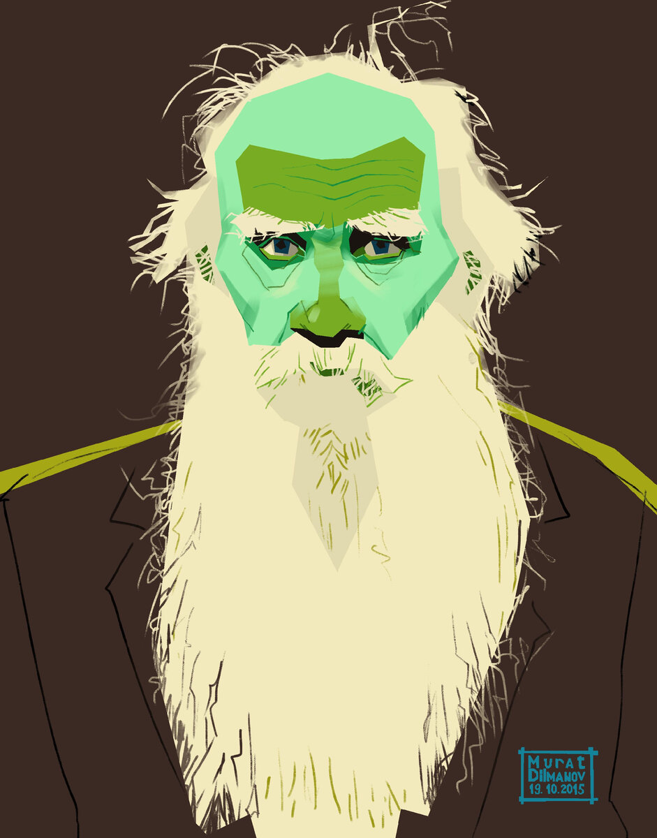 Картина художника Мурата Дильманова " Лев Николаевич Толстой в зеленой версии "