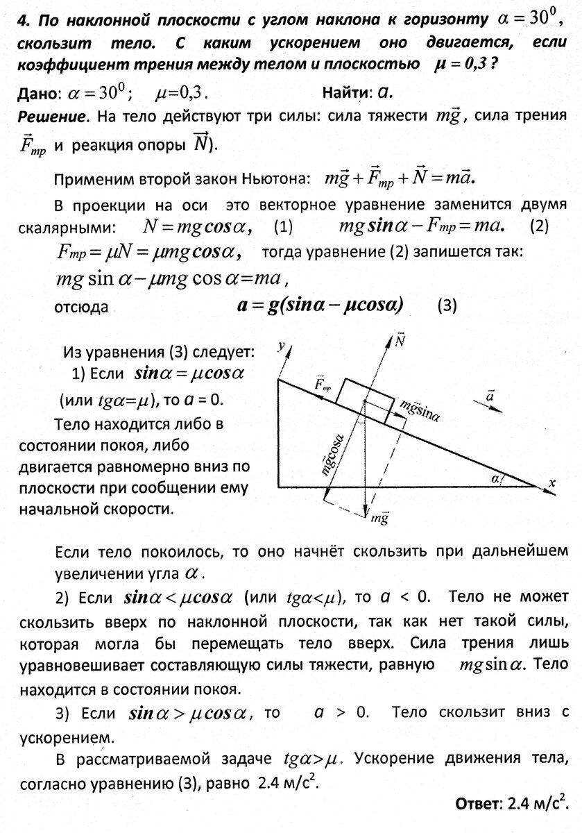 Брусок скользит по наклонной