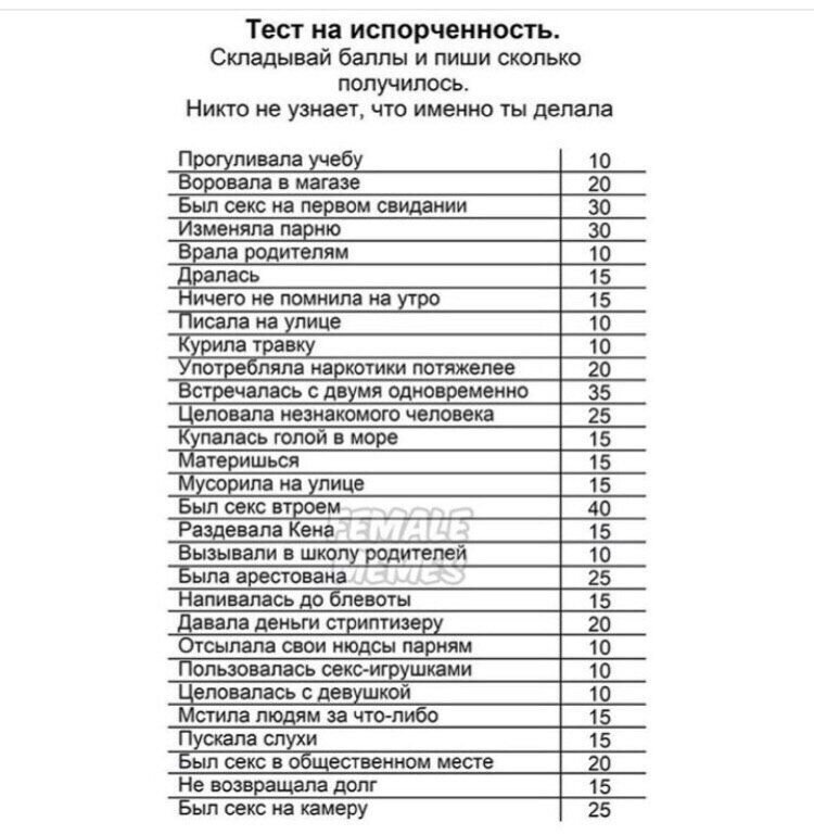 Тест на уровень сексуальной испорченности девушки или мужчины в %