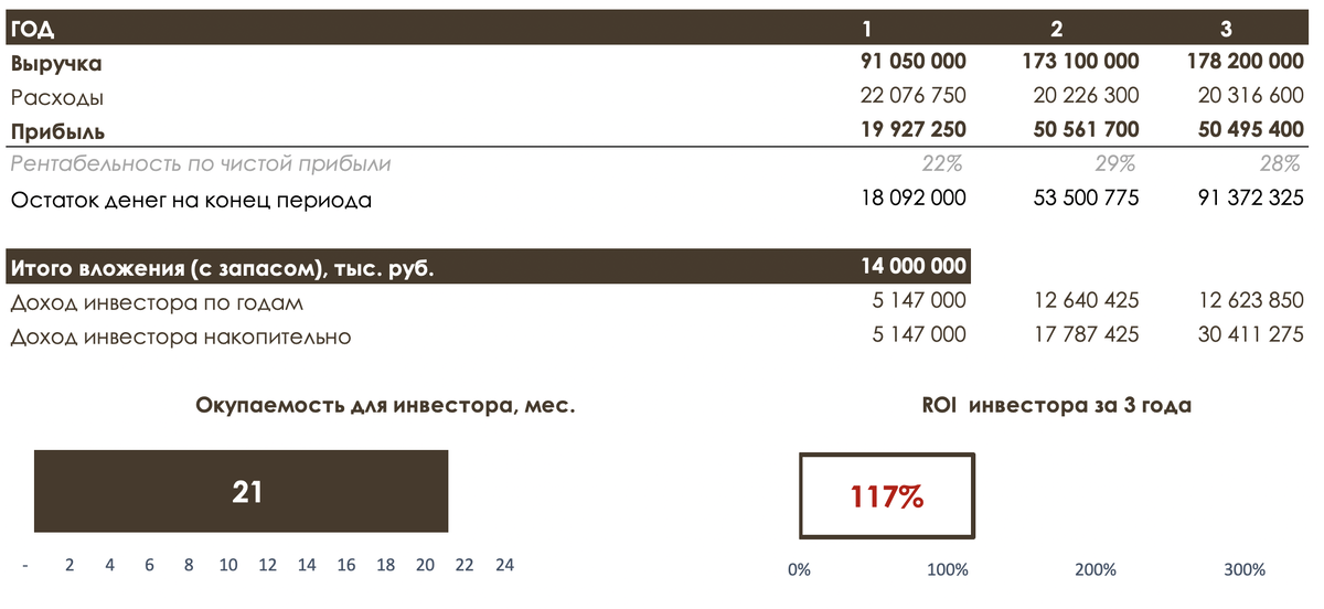 Блок для инвестора в финансовой модели