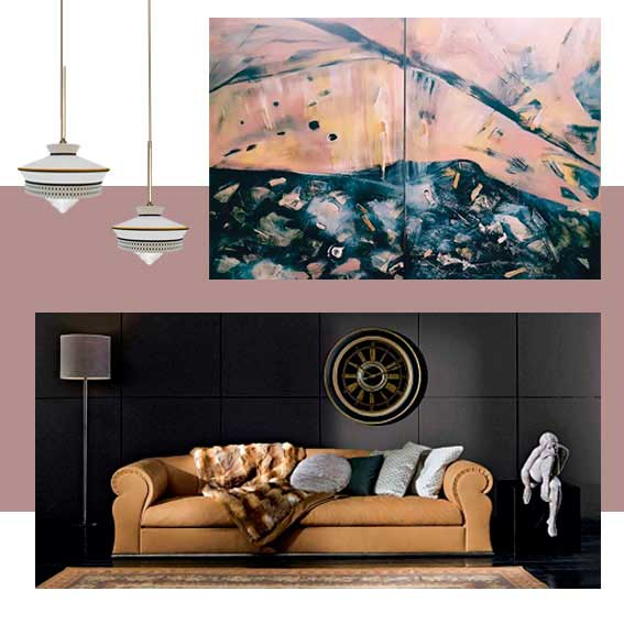 Интерьерный коллаж с картиной "Осколки лета" Горбуновой Марии