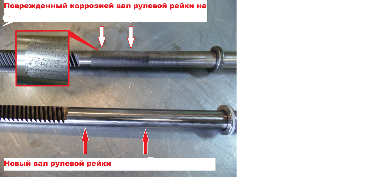 В верху поврежденный коррозией вал, ставить сальники без шлифовки  не целесообразно, рейка снова потечет!