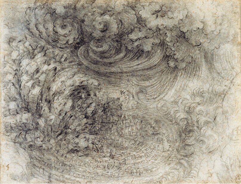 Leonardo Da Vinci, "A Deluge', Black Chalk on Paper. 1517-18. RL 12378