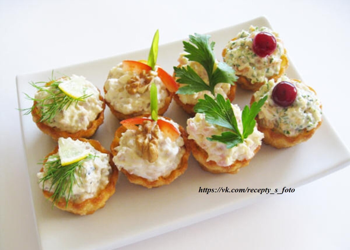 Праздничные тарталетки с ветчиной и сыром - пошаговый рецепт с фото