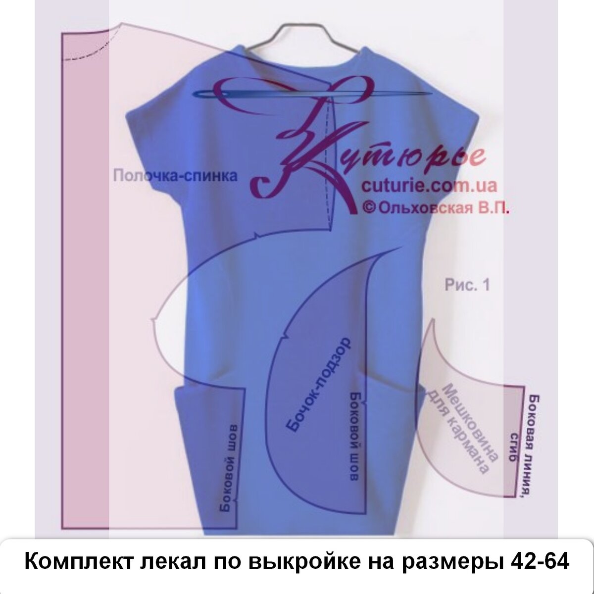 Рисунок лекал для платья по ПДФ файлу выкройки