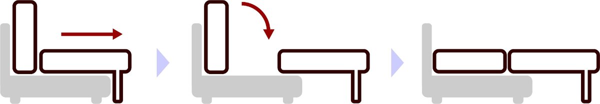 У Евро-книжки надо потянуть за сиденье и после его выдвижения опустить спинку в образовавшуюся полость