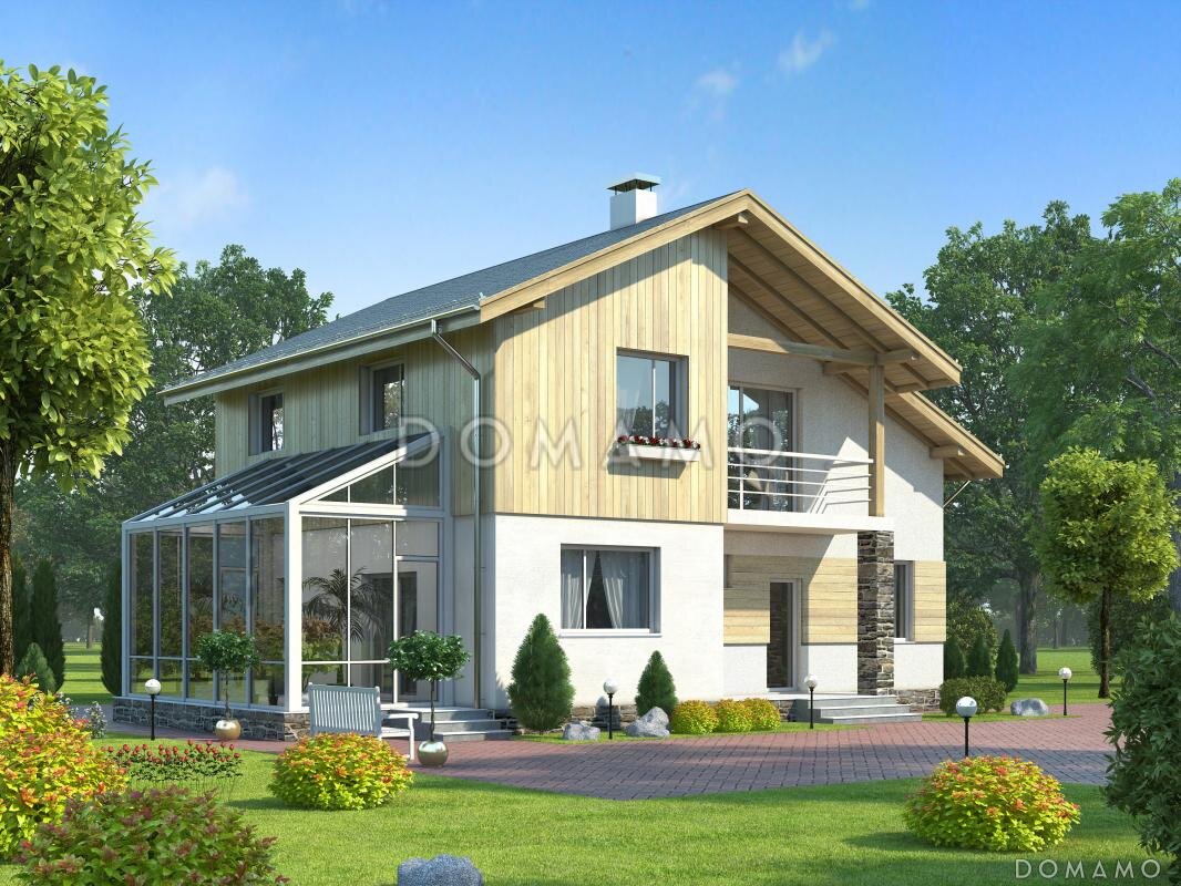 Проект D745 — дом с мансардой и зимним садом