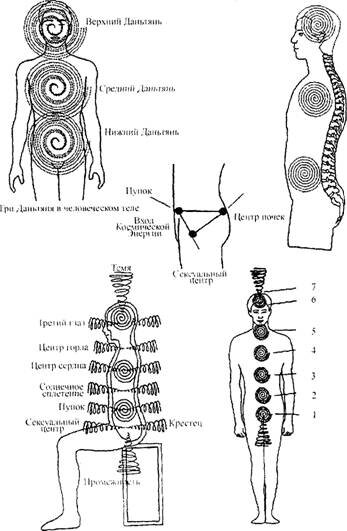 
Как впитывать "энергию" солнца. Простое упражнение из цигун.
Схема строение человека, с позиции китайской традиции. Три даньтяня, точки, чакры.