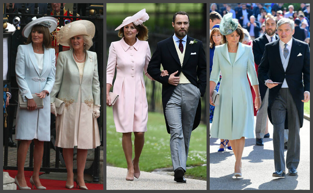 Кэрол и Камилла на свадьбе Уильяма и Кейт, Кэрол с младшим сыном на свадьбе  Пиппы Миддлтон, Кэрол с супругом на свадьбе Меган и Гарри