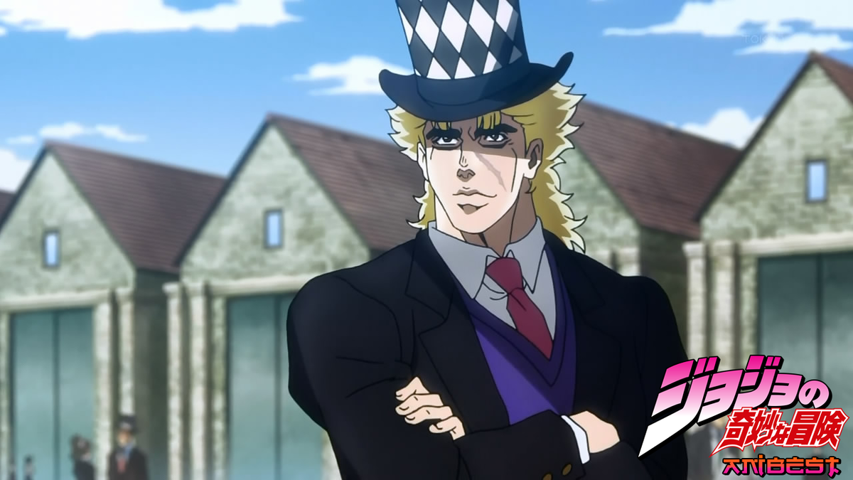 Спидвагон. Кадр из аниме "Невероятные приключения ДжоДжо" (1 сезон) [2012]. Режиссер: Судзуки Кэнъити. Автор оригинала: Хирохико Араки. Студия: David Production