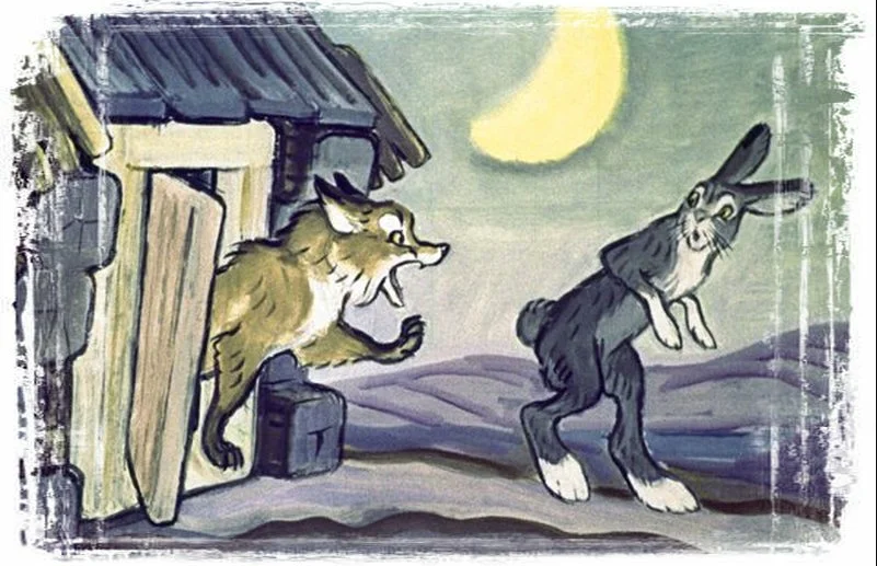 Лиса и заяц лубяная избушка. Рнс с лисой. Лиса выгоняет зайца. Зайчик и лиса сказка. Заяц выгоняет лису.