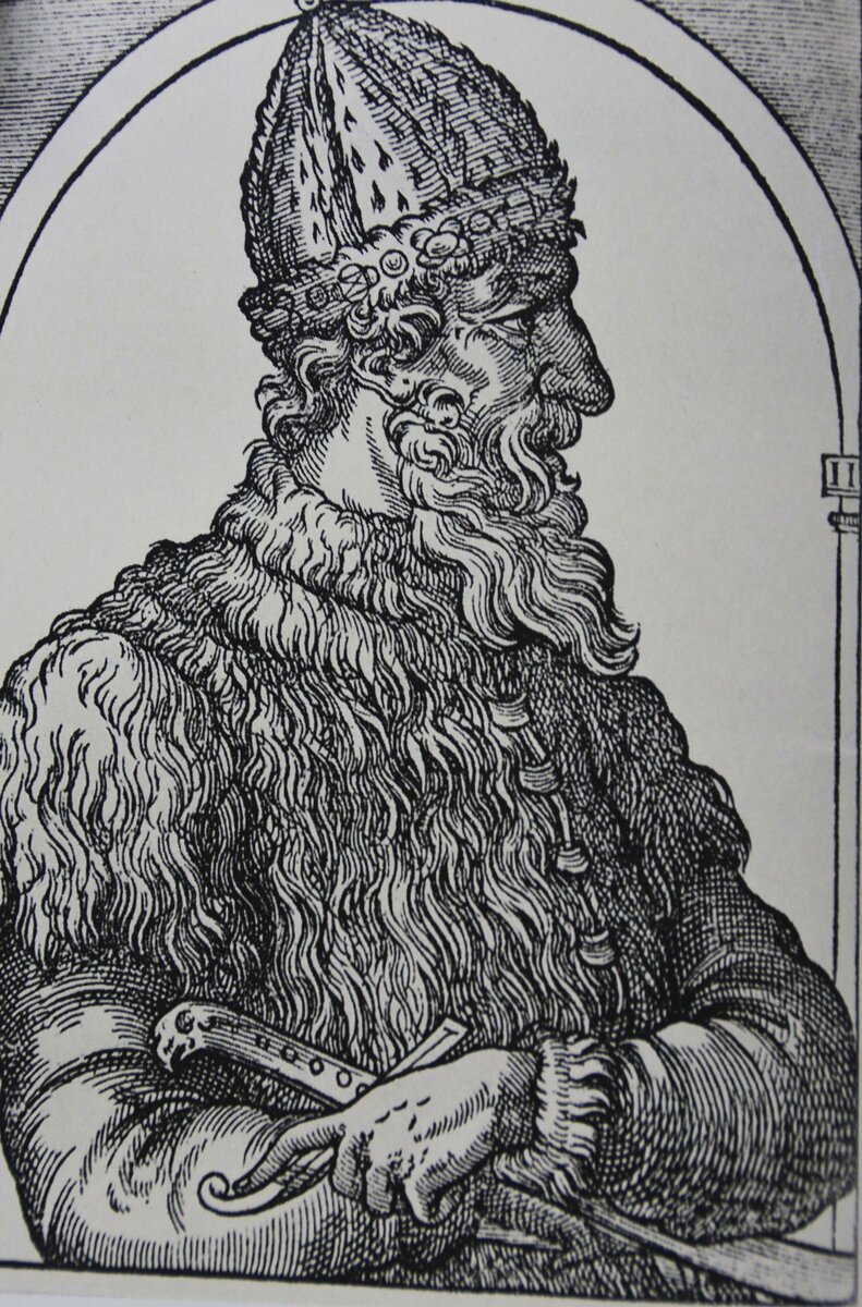 Великий князь Московский  Иван III (годы правления 1462 – 1505). Гравюра из «Космографии» А. Теве. 1575 год.  