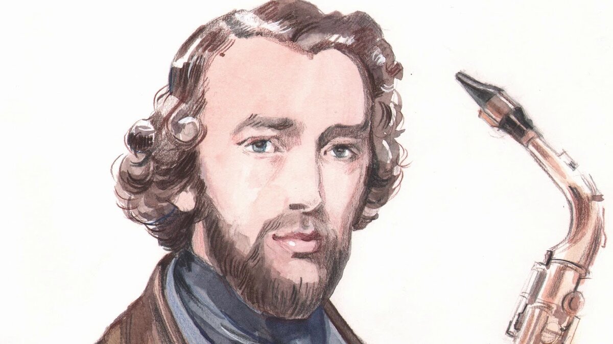 Адольф Сакс изобретатель саксофона. Картинка взята из источника: https://i.ytimg.com/vi/Q0eY0Oe8YdI/maxresdefault.jpg.