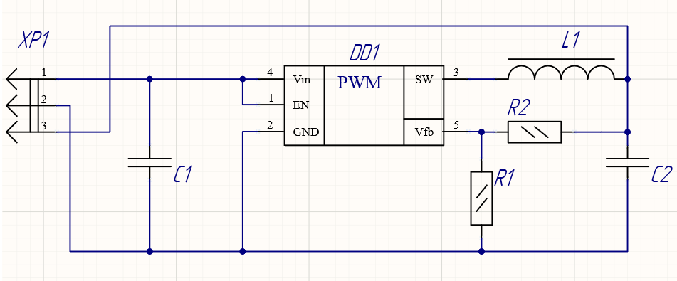 Рисунок 1 – Стабилизатор на микросхеме ST1S12. Схема электрическая принципиальная