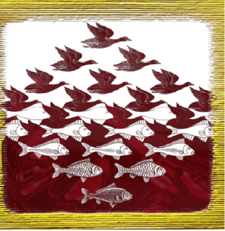      Рис.1. Репродукция картины М.К. Эшера «Небо и вода». Символизирует метаморфозы в развитии систем