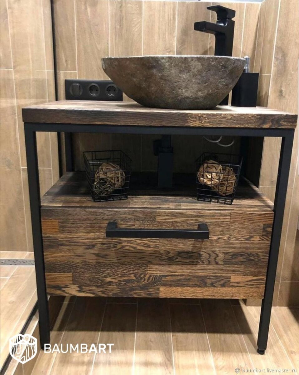 мебель в ванную комнату из дерева в стиле лофт