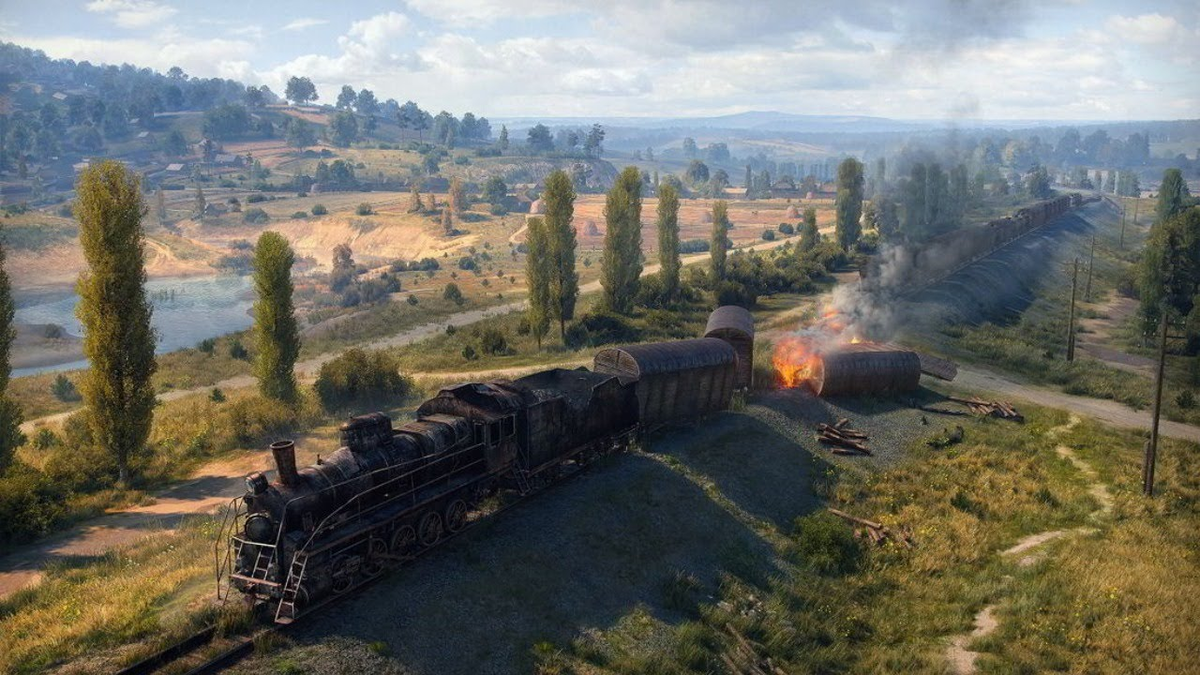 Красивый пейзаж( если не считать горящего вагона)