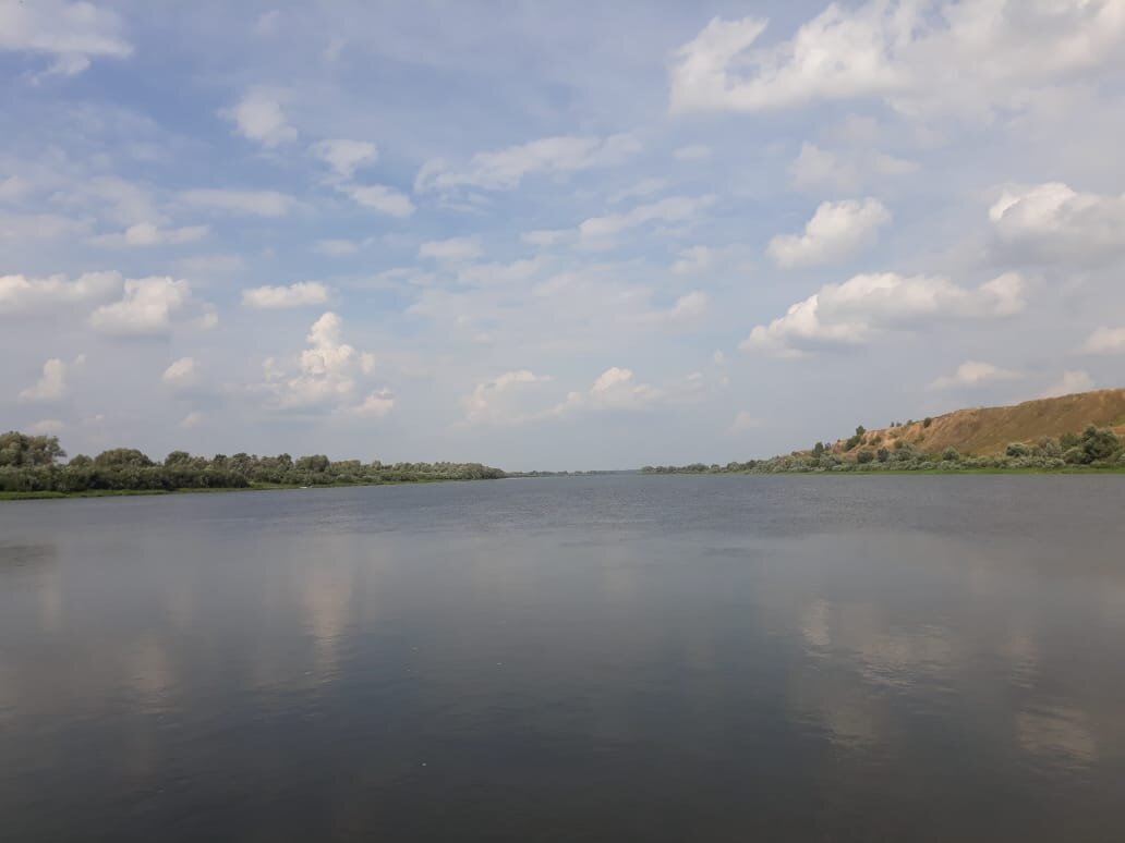 Чтобы попасть в Старую Рязань нужно пересечь Оку по понтонному мосту. Тут Ока довольно широкая