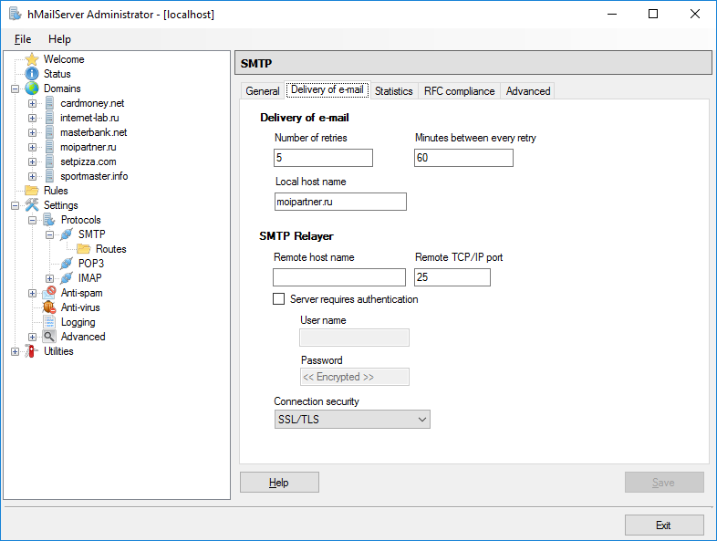 Change configuration settings. HMAILSERVER. OCSP setting.