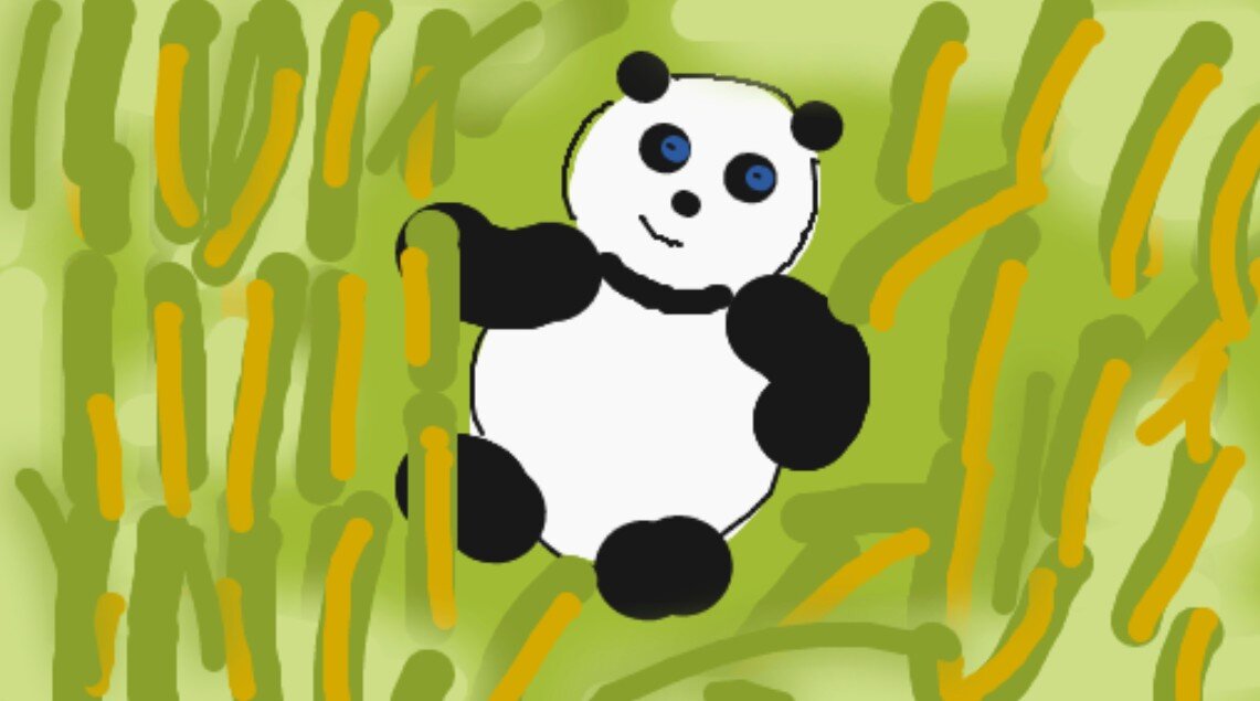 Тут музыка затихла, вместо нее послышался шорох, и через минуту из зарослей бамбука показалась забавная чёрно-белая мордочка.