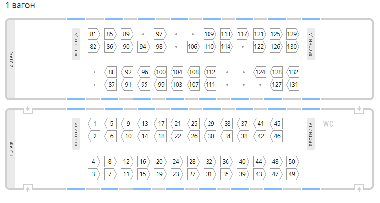 План мест в двухэтажном вагоне