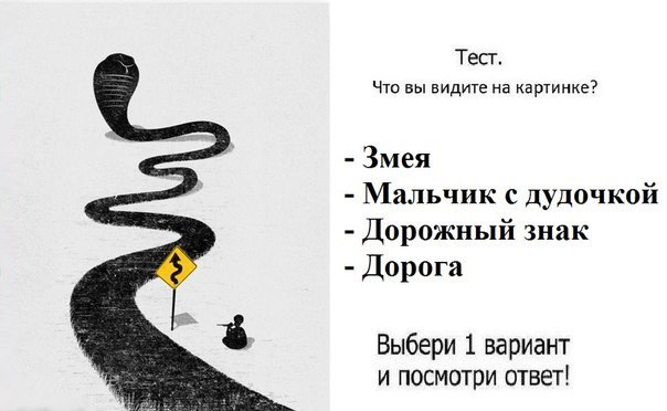 Вам нужно быстро взглянуть на изображение и выбрать один вариант (что вы увидели первым). Отвечайте, не задумываясь, повинуясь первому впечатлению. ПОЕХАЛИ!