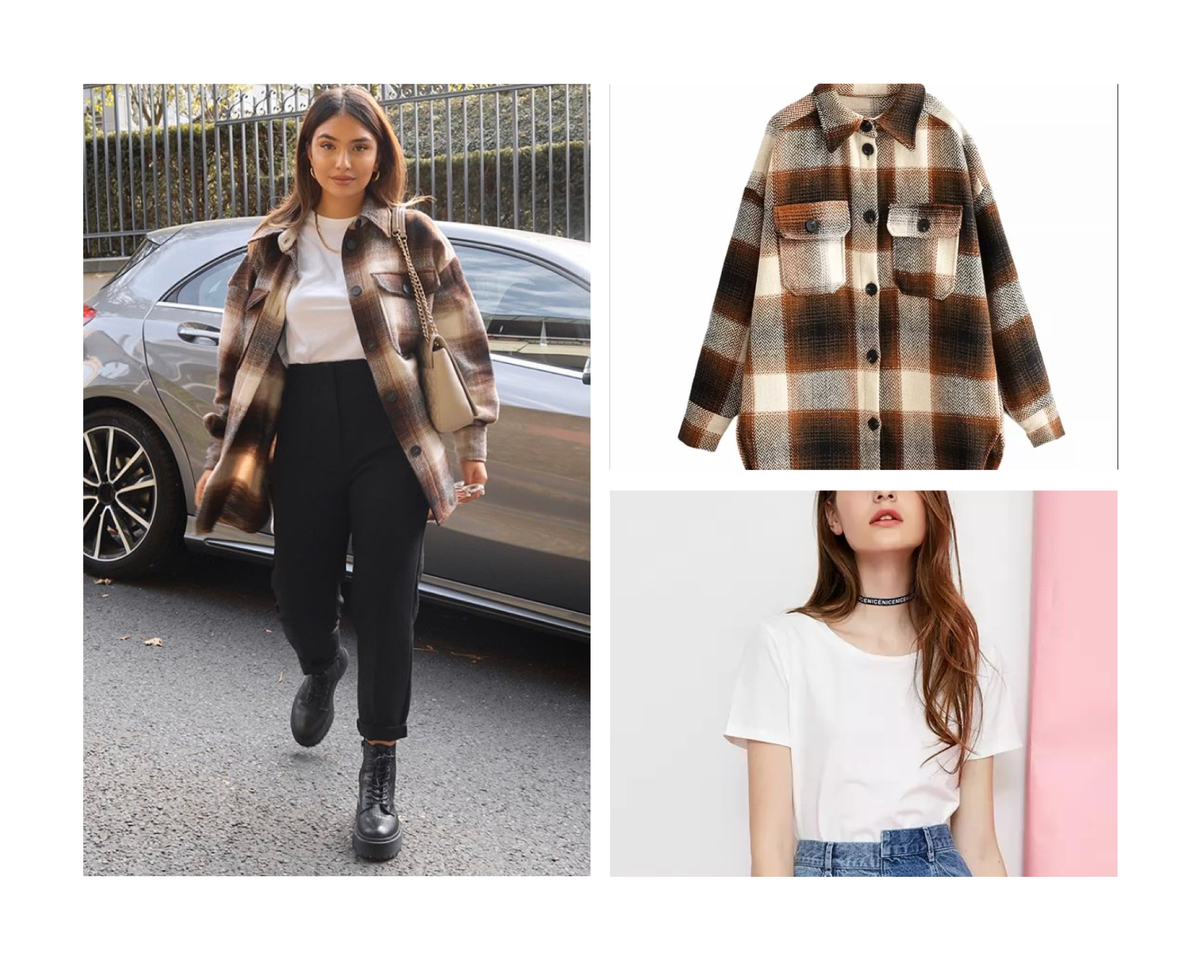 Основа образа: базовая футболка, брюки и пальто-рубашка. Фото: Instagram, AliExpress