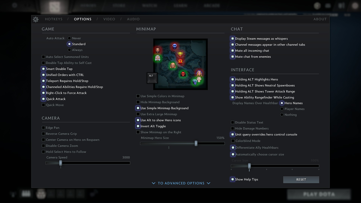 Настройки игры, камеры и прочего(2 шт.) в Dota 2… 