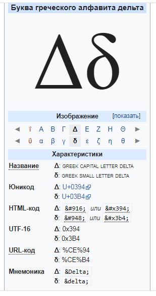 Рисунок 4-й буквы греческого алфавита https://ru.wikipedia.org/wiki/%D0%94%D0%B5%D0%BB%D1%8C%D1%82%D0%B0_(%D0%B1%D1%83%D0%BA%D0%B2%D0%B0)