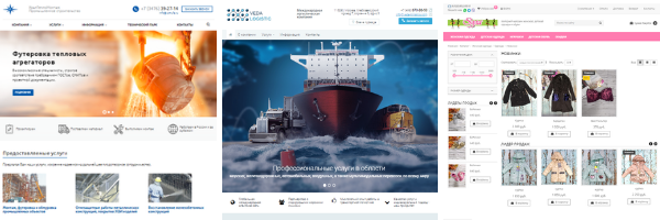 Сайты имеют различные предприятия или организации: от компаний по промышленному строительству до магазинов женской одежды.