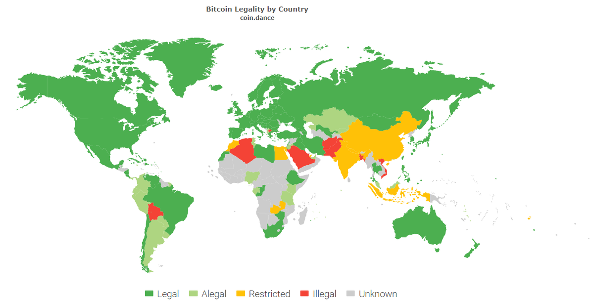 Карта «легальности» bitcoin. Данные: coin.dance