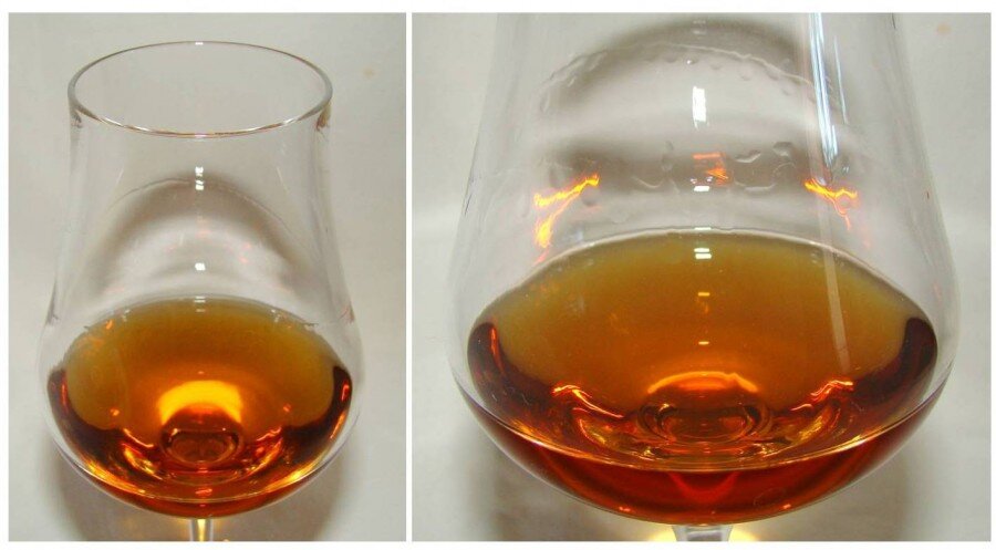 Напиток: насыщенно-янтарный, блестящий, с тёплым золотистым отливом. Ножки частые, ровные, длинные, неравномерные, маслянисто-тягучие, очень стойкие, с образованием отдельных очень стойких капель (1). 