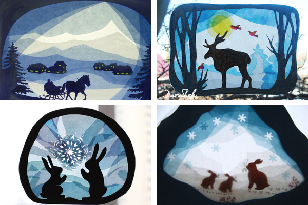 Коллаж из изображений с Яндекс.Картинки. Идеи зимних витражей на стекло: животные