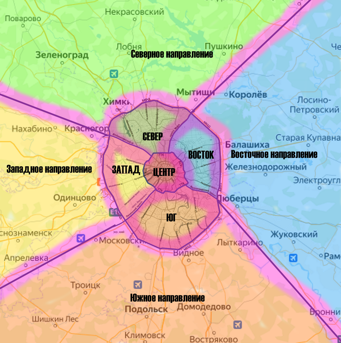 Карта москвы север юг запад восток
