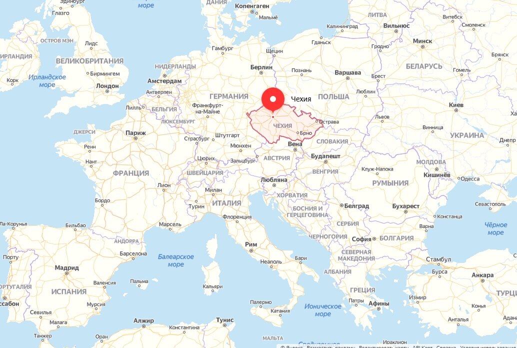 Яндекс карта с указанием Чехии