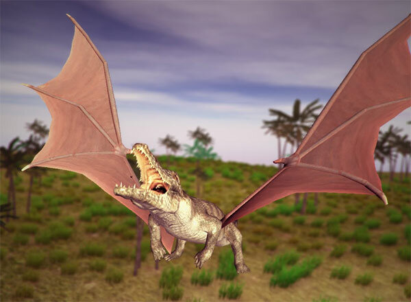 Настоящий крокодил с розовыми крыльями