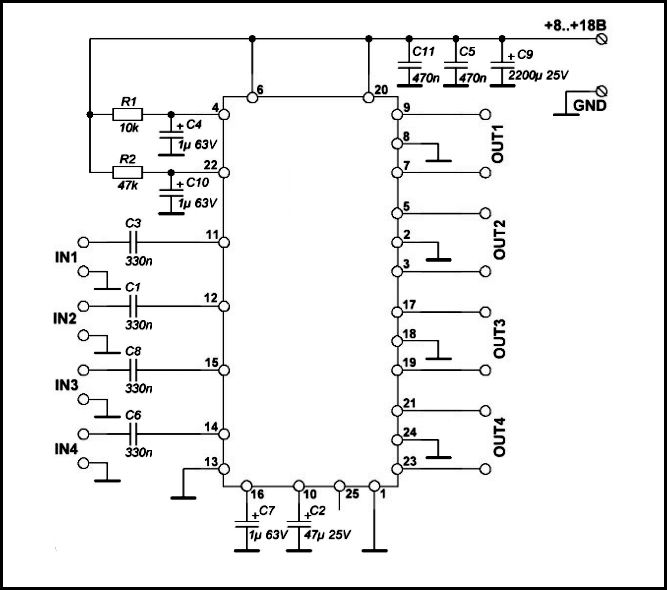 схема усилителя TDA 8588 J circuit