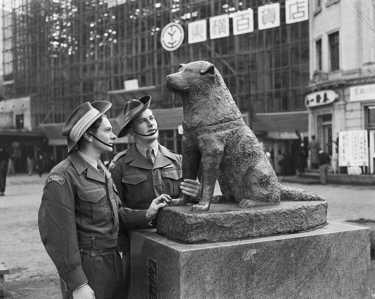 Самый первый памятник Хатико, установленный на станции Сибуя