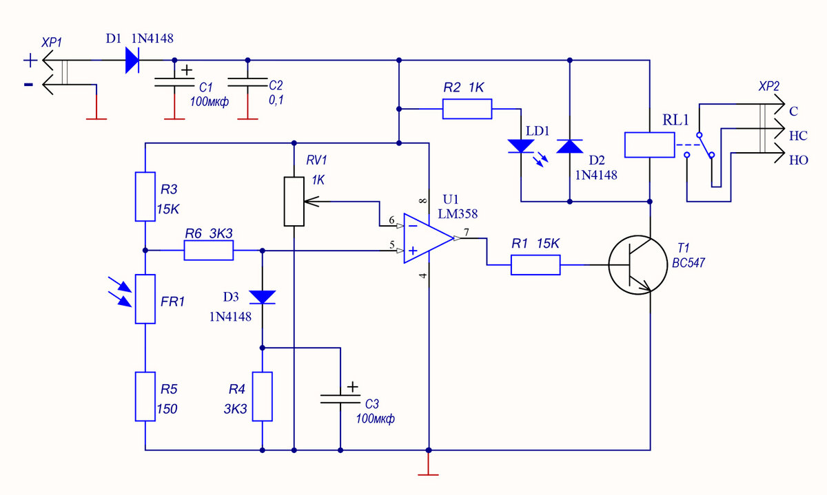 Принципиальная схема фотореле