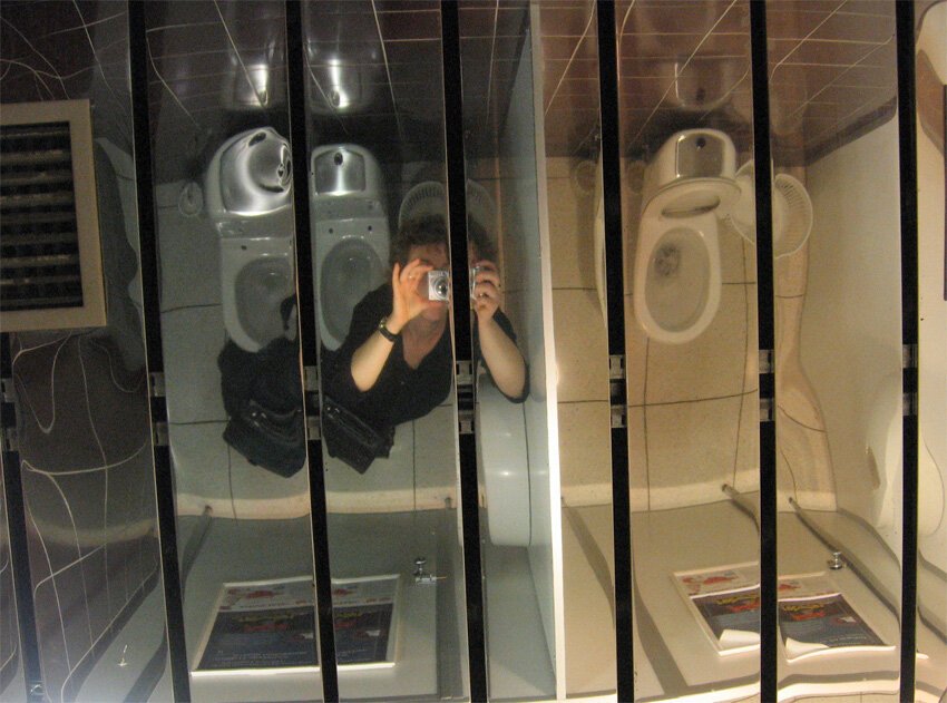 Пассаж туалет. Зеркальный потолок. Зеркальный туалет. Туалет в торговом центре. Туалетная комната с зеркалом.