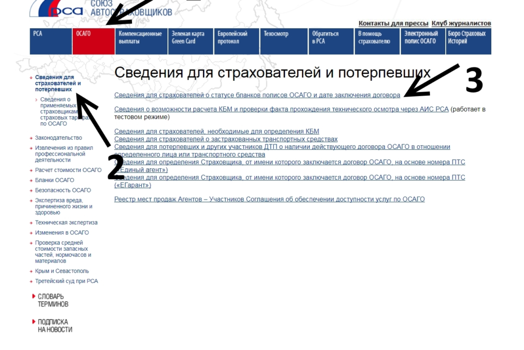 Информация по номерам и датам. Проверить ОСАГО по базе РСА. Российский Союз автостраховщиков.