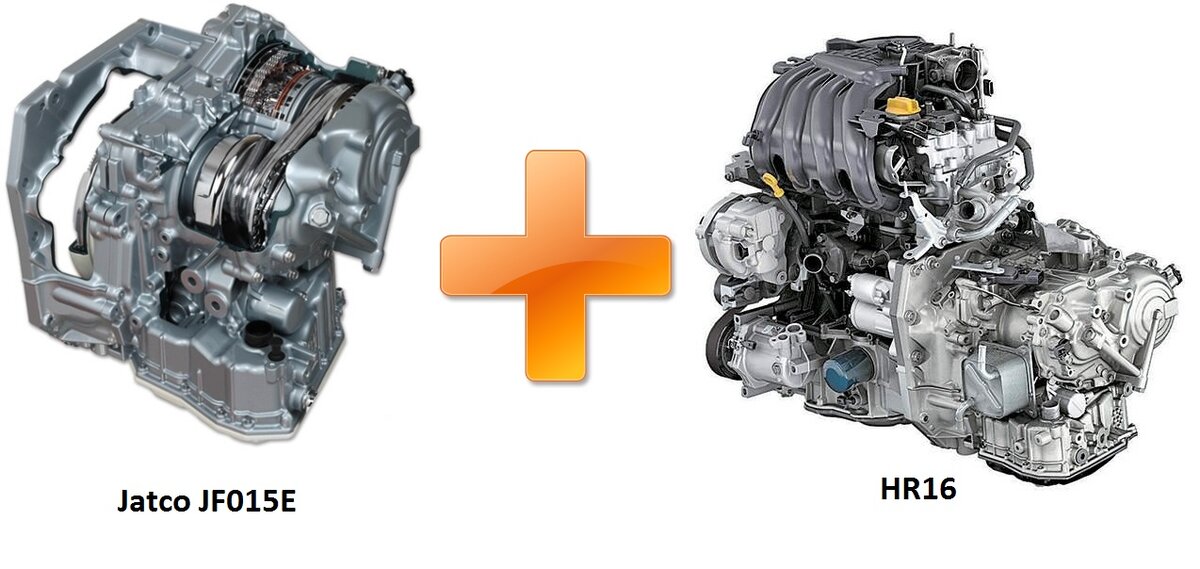 Вариатор Jatco JF015E и мотор HR16. Изображение создано в графическом редакторе.